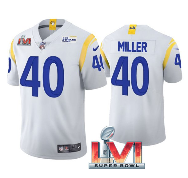 Men's Los Angeles Rams #40 Von Miller 2022 White Super Bowl LVI Vapor Limited Stitched Jersey Men's Los Angeles Rams #40 Von Miller 2022 White Super Bowl LVI Vapor Limited Stitched Jersey
